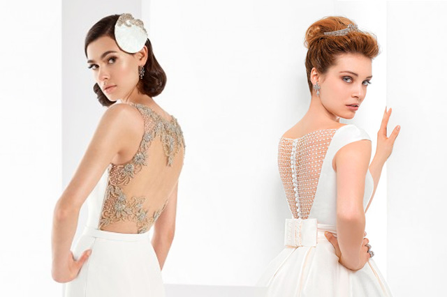 Detalles de la espalda al aire de vestidos de novia, diseños de la coleeción 2017 de Pepe Botella