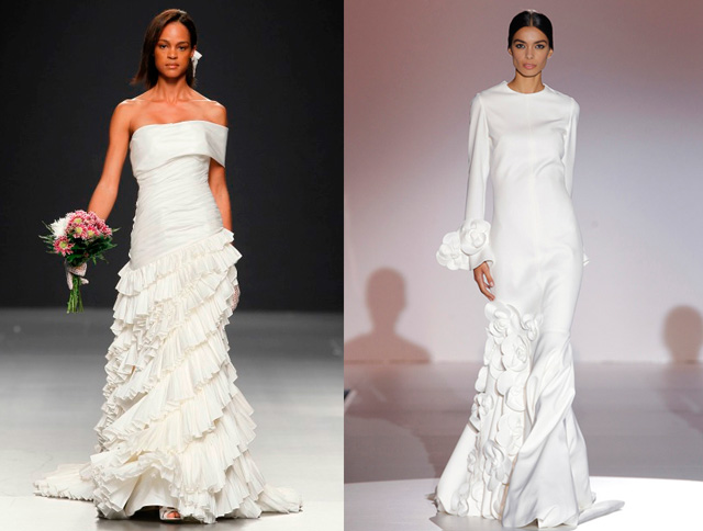 Vestido de novia con inspiración flamenca de los diseñadores Devota & Lomba y Juana Martín respectivamente