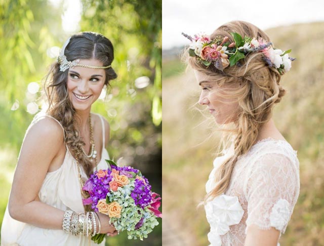 Peinados con coronas de flores para novias que celebran su boda en otoño